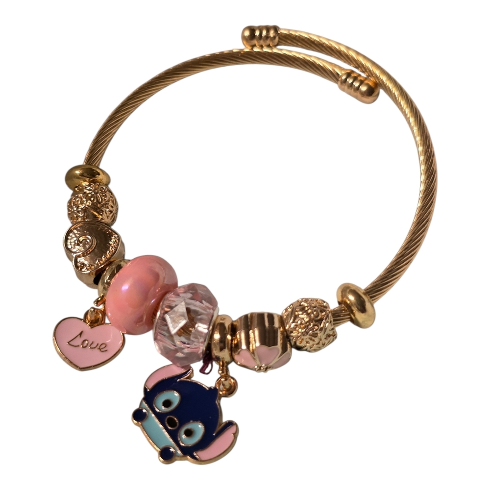 Laminated Gold  Bangle Bracelet Character Charm